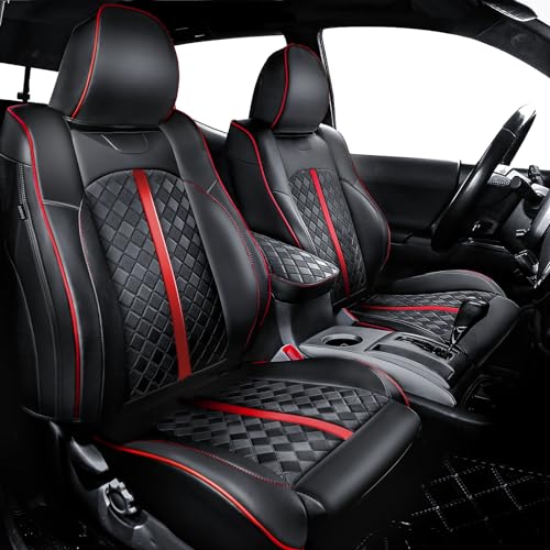 Image of Carlimeki Leather Seat Covers Custom Fit for Tacoma Gen 2nd (2005-2015) | For Double & Crew Cab only - Fits Base, PreRunner, TRD Pro - Fully Covered - Fit Like a Glove