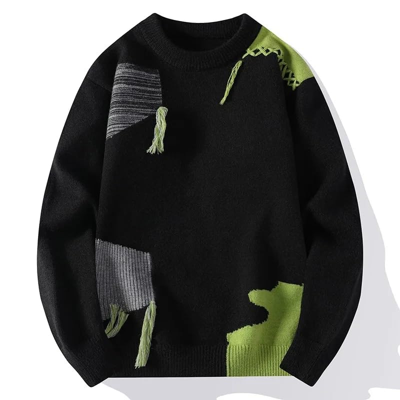 Patchwork Knitted Sweater High Street Autumn Winter Warm Men's Tops Hip-hop Street Sports Pullover4