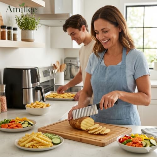Image of Stainless Steel Potato Crinkle Cutter Knife Fork Slicing Helper Vegetable Wavy Multi-Function Chopper Knife, Safe Potato Cutter Onion Cutter French Fry Cutter