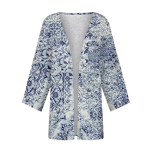 Cardigans for Women 2025 Retro Print 3/4 Sleeve Cardigans Lightweight Blouse Tops Coat Casual Duster Jackets3