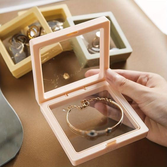 Image of Floating Display Frame, Coin Display Case, Dustproof PE Film Transparent Jewelry Storage Box for Ring Necklace Bracelet, Floating Display Case for Coin, Jewelry(Small 15 pc, Multi Color)