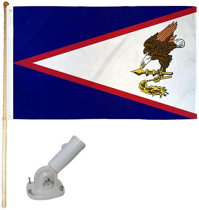 5' Wooden Flag Pole Kit W/Nylon White Bracket & 3x5 American Samoa Poly Flag