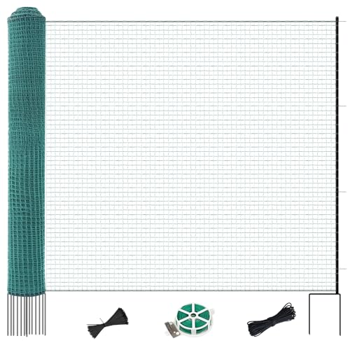 SUNYRISY Hühnerzaun Geflügelnetz Gartenzaun, 50m L x 100cm H Mobiler Hundezaun Camping Weidezaun Steckzaun Begrenzungszaun Zchafzaun Fence für Garten, Nylon Material