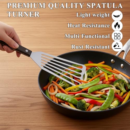 2Pcs Fish Spatula, Stainless Steel Slotted Turner with Solid Handle Metal Slotted Spatula Turner Metal Spatulas for Cooking Flipping, Frying and Grilling, Easy to Clean 2 Sizes - Image 5