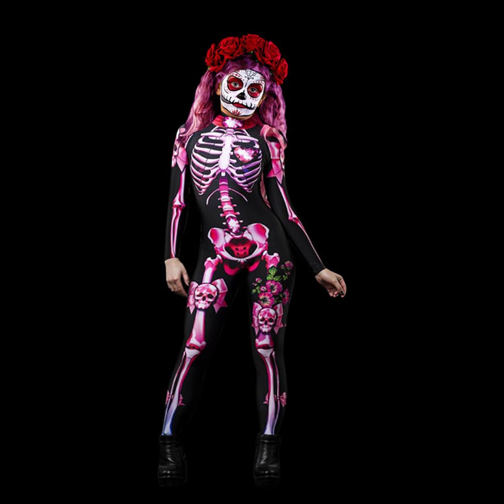 TMOYJPX Mono Mujer Niña Gracioso Halloween Esqueleto, Ropa para Niñas Adultos Mono Mujer Fiesta Elegante, Mono Chica 6-12 años Ceremonia