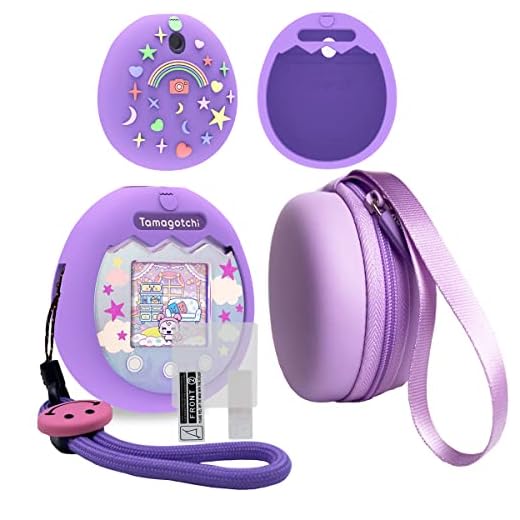 JCHPINE Hard Carrying Case and Silicone Cover Compatible with Tamagotchi Pix Interactive Virtual Pet Game Machine, Screen Film Protector for Tamagotchi Pix Accessories (Purple)