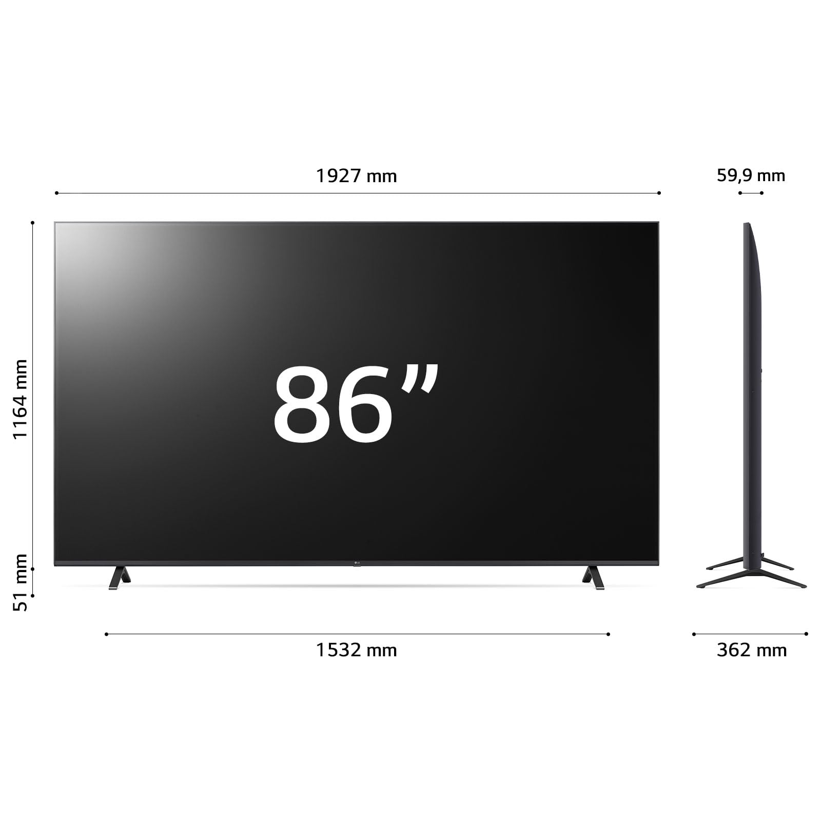 LG webOS UHD UR78 TV 86 pollici, Smart TV 4K, Ultra HD, Processore α5 Gen6, HDR10 Pro, Filmmaker Mode, Game Optimizer, Wi-Fi, webOS 23, Alexa, Sports Alert, 3 HDMI, 2 USB, 86UR78006LB