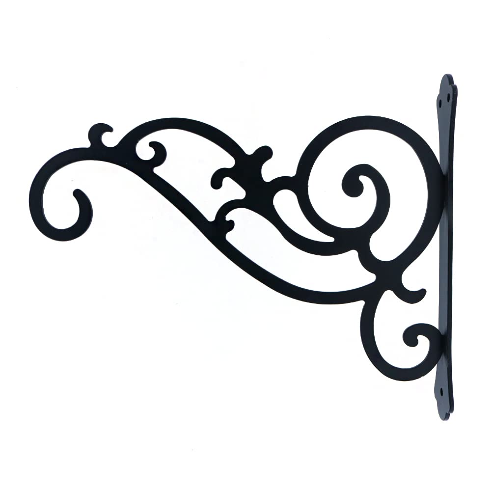 Lot de 2 crochets muraux en fer forgé pour suspendre des plantes, des lanternes, des fleurs, des mangeoires, des clôtures (noir)