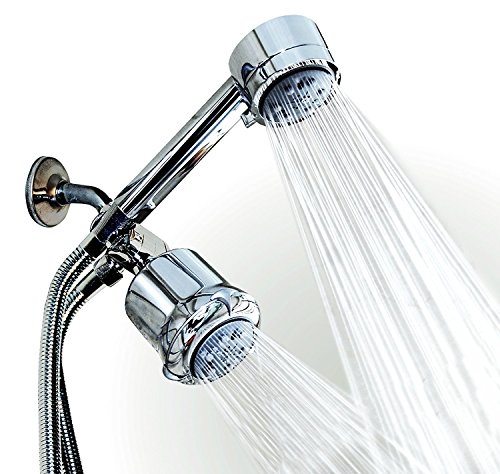 WantBa High Pressure Chrome 5 Setting Massage Spa Shower Head Combo with 6 Ft Shower hose and Handheld shower Dual 3-way-combo (Rainfall Fixed Wall Mount/Handheld Showerhead, diverter, shower hose)