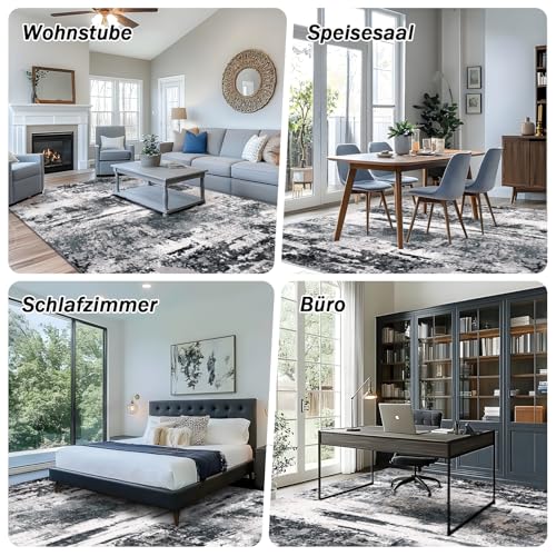 MAST DOO Teppich Wohnzimmer Waschbarer, Moderner Kurzflor Teppich Großer, Abstrakte Schlafzimmer Teppiche Waschbar rutschfest Design für Esszimmer Büro Bereich Dekor Schwarz Weiss Größe 160x230cm