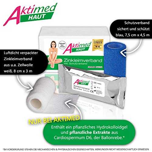 AKTIMED HAUT Zinkverband - Zinkleimverband kühlend - feucht pflegender Verband + pflanzlichem Extrakt Herzsame D6* - Zinkleimbinde Dermatest „sehr gut' Patentbasierter Kühlverband + Schutzverband