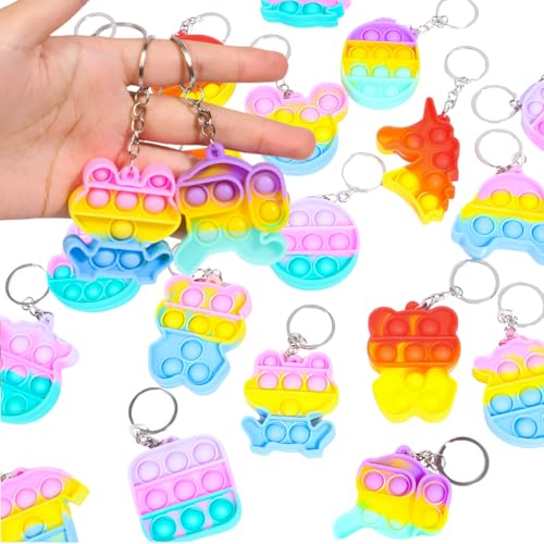 Image of Compact Silicone Popit Keychain Keyring - Sensory Stress Relief Fidget Toy for Anxiety - Mini Portable Bubble Popping Fun on-the-Go - Travel-Size Pop Bubble Keyring