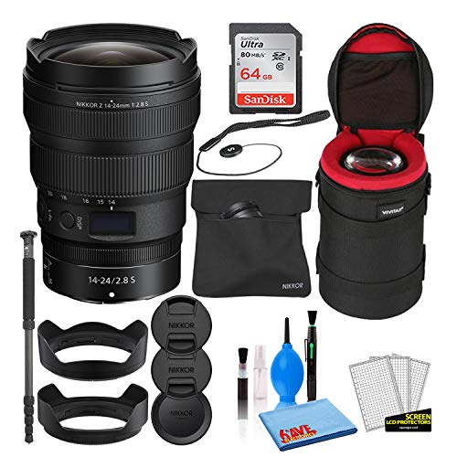 Nikon Nikkor Z 14-24Mm F/2.8 S Zoom Lens (20097) With 64Gb Ultra Sdhc Memory Card + Padded Lens Case + 70-Inch Pro Monopod + Cap Keeper + Lens Cleaning Kit (Renewed) #TOP27