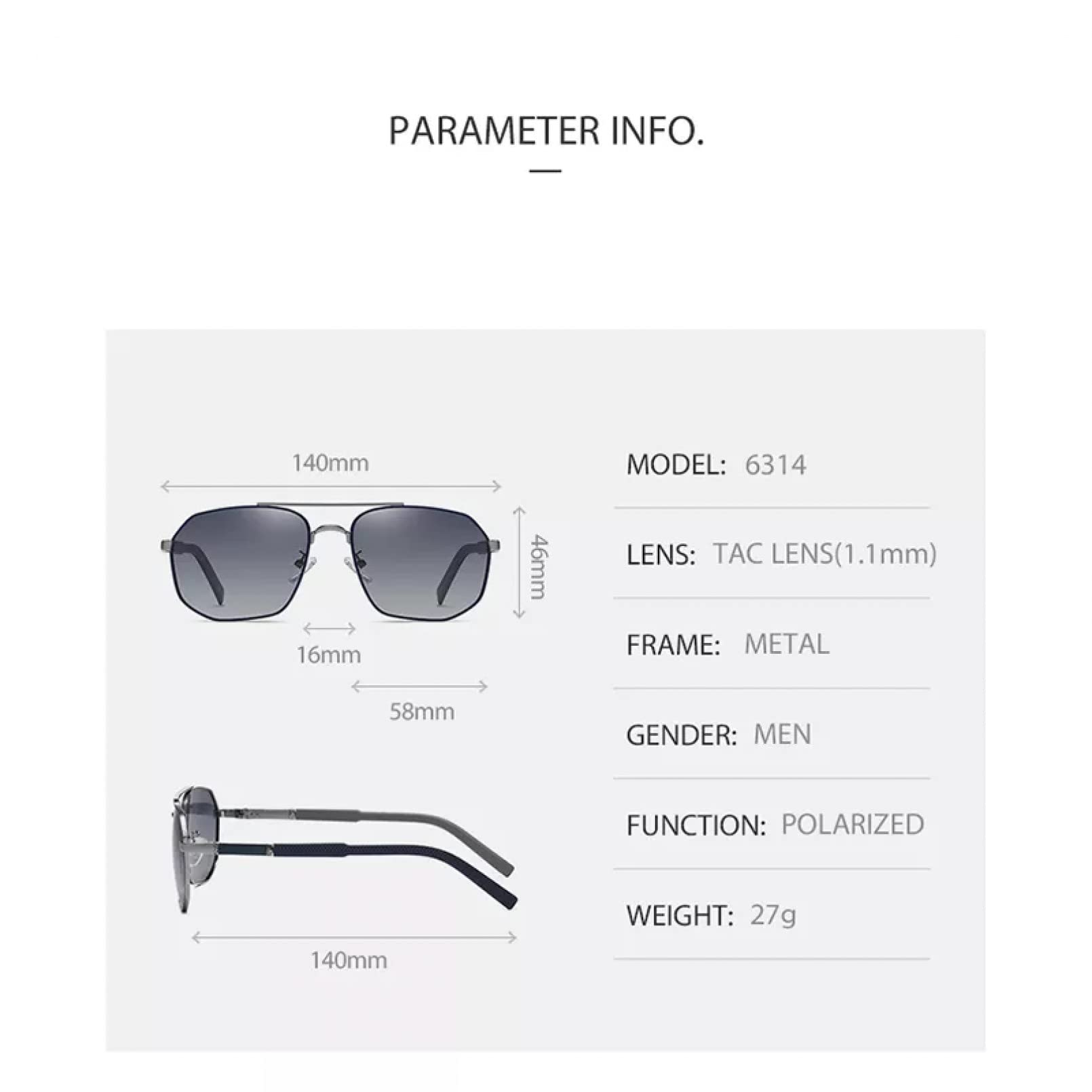 Gafas de sol de los hombres de las señoras de las gafas de sol polarizadas universales de cristal marco grande de viaje al aire libre
