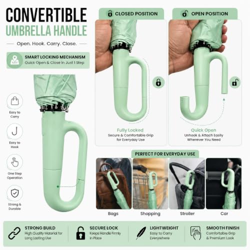 Image of Vasukie Compact Travel Umbrella with Ergonomic C-Shaped Handle, Wind Resistant Folding Umbrella for Men & Women, Lightweight Portable Umbrella for Travel, Office & Daily Use