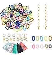 PH PandaHall 10 Sets Acrylic Link Ring Wristlet Keychain Trendy Bracelet Making Kit, 222pcs 10 Co...