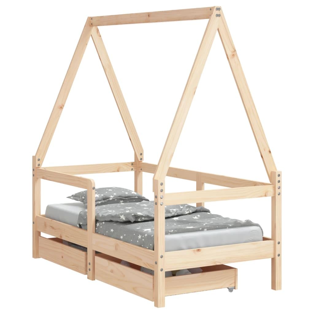VidaXL Cadre De Lit Enfant Scandinave En Bois De Pin Massif 90x190 Cm - Lit Simple Avec Sommier à Lattes, Marron