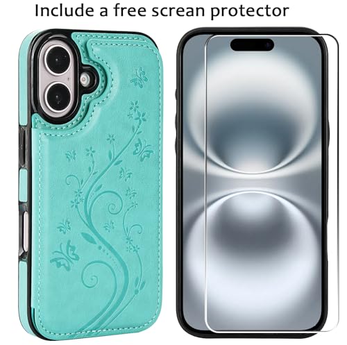 Étui portefeuille pour iPhone 16 étui de protection fin porte-cartes vert - 4
