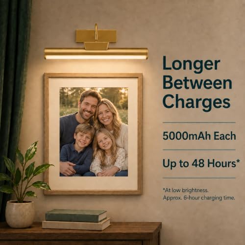 13" Wireless Picture Lights for Wall, Rechargeable Art Light, 2Pack Gold