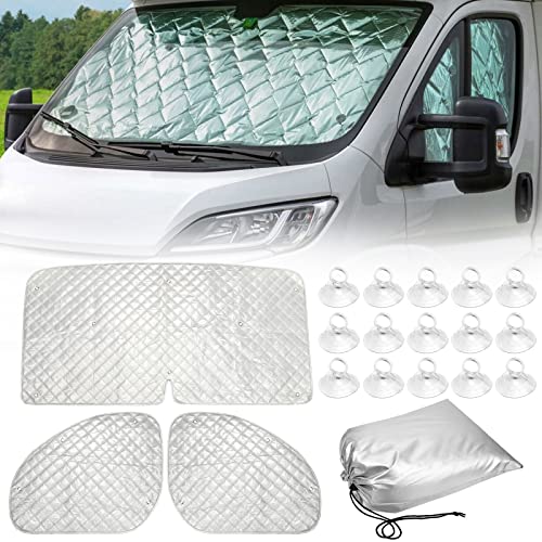 LIROPAU Protector de Parabrisas, Protector Parabrisas Coche Parasol para Parabrisas de Coche Cubierta, 3 Piezas Cubierta de Parabrisas de Coche para FIAT Ducato de Rayos UV, Sol, Lluvia, Nieve