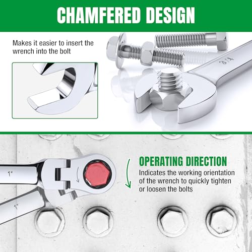 SK Flex-Head Ratcheting Wrench Set, Combination Wrench Set, 13-Piece, SAE 1/4\" to 1\", 72-Tooth, Premium CR-V Construction, with Rack Organizer