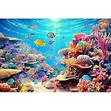 Underwater Aquarium Background Under The Sea Paradise Tropical Fish and Coral Reef Terrarium Background Breathtaking Fish Groups Deep Ocean with Sunbeams Fish Tank Backdrop Aquatic Theme 24x16in