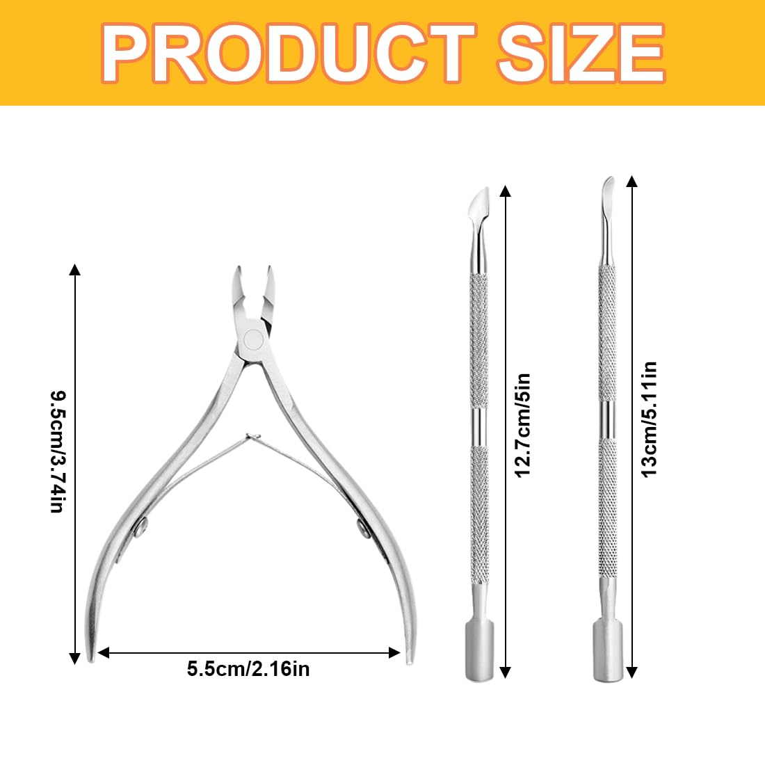 SULIUDAJI 3 Piezas Alicates para Cutícula Empujador de Cutícula Kit Cortador de Cutícula para Uñas y Uñas de los Pies con Empujador de Cutícula Plateado