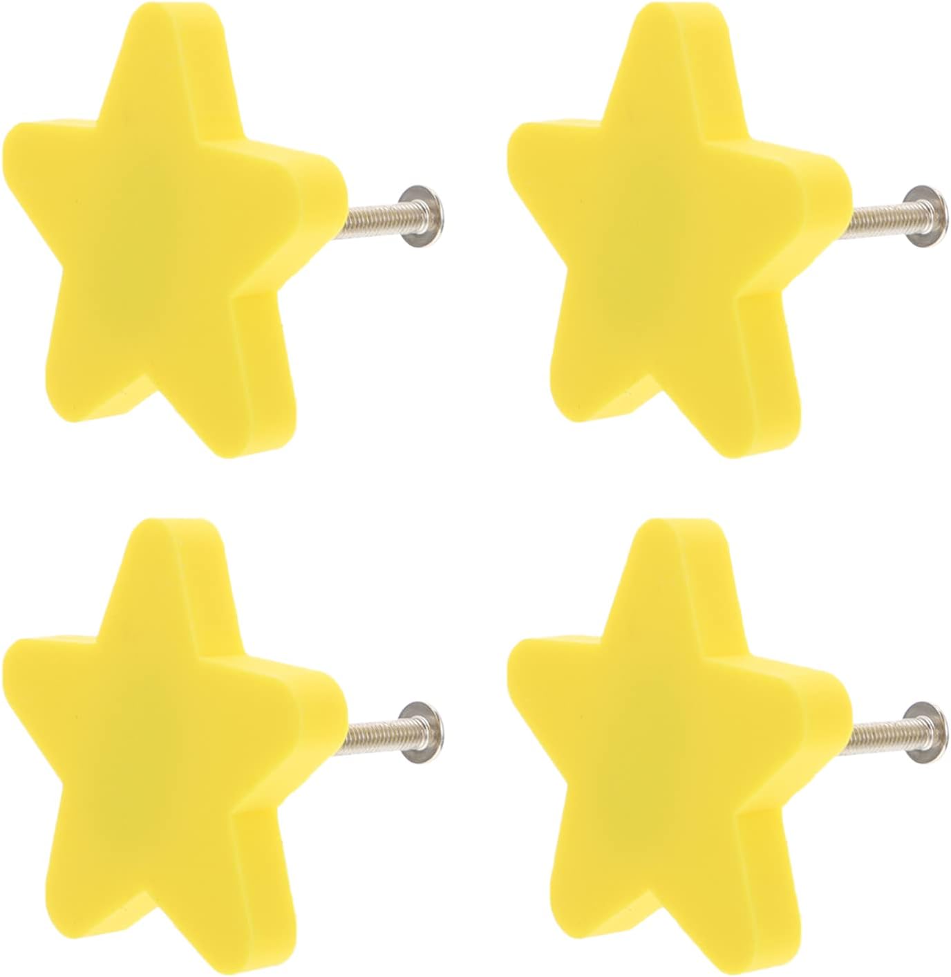Star Cabinet Pulls Drawer Pull Handles Decorative Dresser Pulls Nursery Furniture Knobs 4pcs Wardrobe Cupboard Bookcase Yellow (White 2.1x2.1in) (Yellow 5.1x5.1cm)
