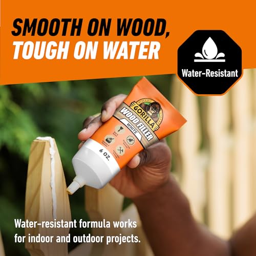 Image of Gorilla All Purpose Wood Filler, White, Wood Filler, 6 Ounce Tube (Pack of 1) - Water Resistant for Indoor or Outdoor Projects and Repairs