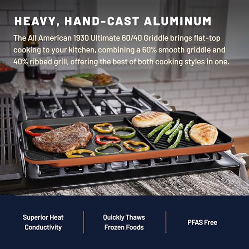 Image of All American 1930 - Ultimate 60 /40 Griddle with Ceramic Non-Stick Coating - Saffron Orange - Durable & PFAS Free - Indoor Griddle for Easy Prep, Cooking, & Cleaning - Made in the USA