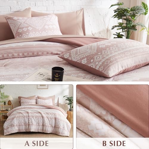 Geniospin Queen Comforter Set - 7 Pieces Reversible Bedding Set, Boho Bed in A Bag, Lightweight Soft Aztec Bedding, All Season Bed Comforter Set with Sheets, Pillowcases & Shams