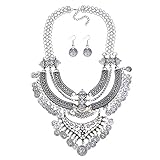 Lyhcside Fashion Bib Bohemian Statement Necklace Punk Ethnic Jewelry for Women (Silver)