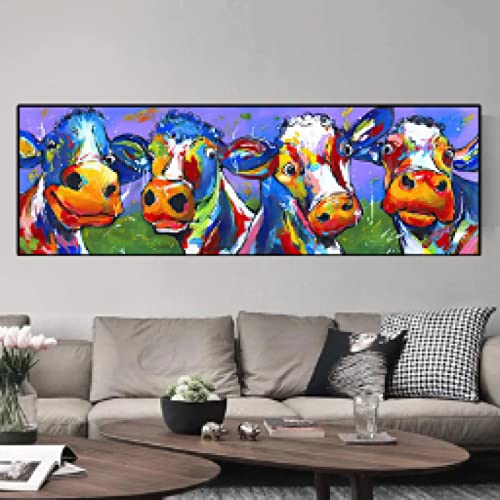 Toile vache colorée 70x210cm sans cadre grand format vertical abstrait