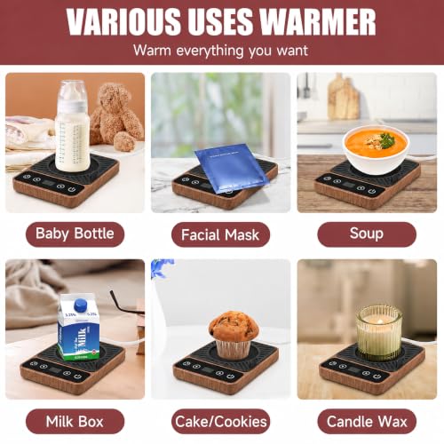 Image of Mug Warmer - Electric Coffee Mug Warmer with Timer | Coffee Cup Warmer for Desk Auto Shut Off,Smart 6-Temperature Control, Coffee Accessories for Coffee Lovers, Wood