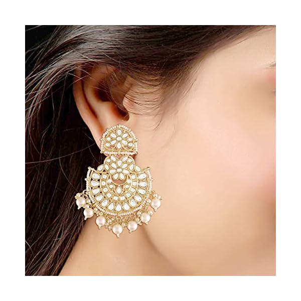 I Jewels 18K Gold Plated Traditional Handcrafted Earrings Encased with Faux Kundan & Pearl for Women/Girls (E2791W) - Image 4