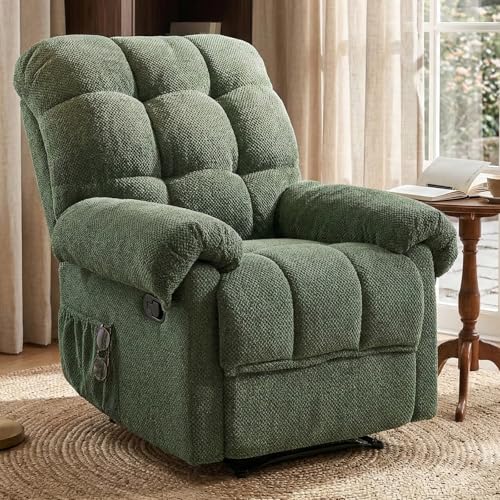 36'' W Comfy Manual Recliner Chair, Overstuffed Manual Recliner, Ergonomic Back Pain Relief w/Pockets, Reading Apt Bedroom Living Room, Green, Gift for Mom Dad