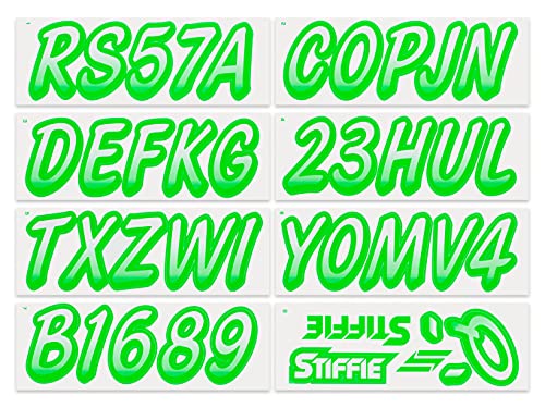 Image of STIFFIE Whipline White /Electric Green 3 inch Boat & PWC Registration Decals • Numbers Letters Stickers