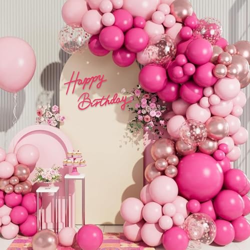Image of TONIFUL Happy Birthday Sign for Backdrop - Hot Pink Felt Banner - Includes Dot Glue - Perfect for Birthday Party Backdrop,Wall Decor,Balloon Arch,Photo Background