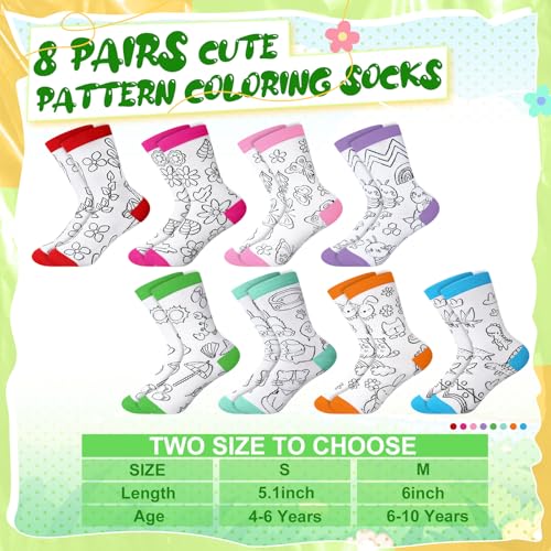 Glitopper Kids Doodle Socks, Color Your Own Socks 8 Pairs and 8 Fabric Pen for Coloring, Kid Drawing DIY Crafts Art Gifts (S)2