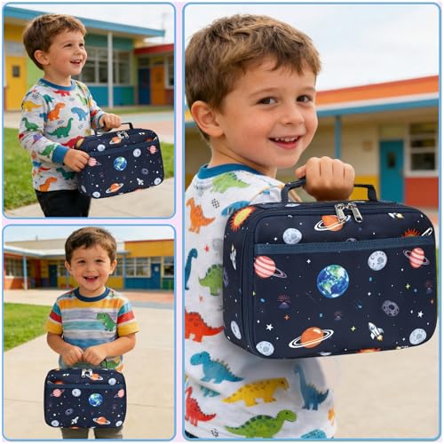 Image of CAMTOP Lunch Box Kids Boys Insulated Lunch Cooler Bag Reusable Lunch Tote Kit for School Travel (Blue Space)