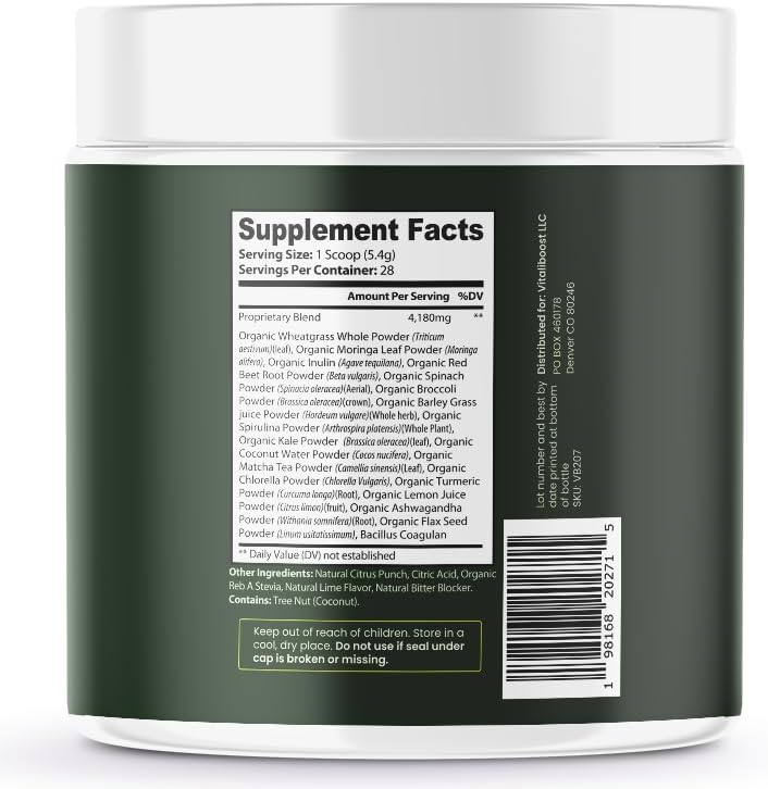 Green Boost Superfood Powder - 16 Super Fruits & Veggies and Bacillus Coagulan Probiotic (30 Servings) - Image 3
