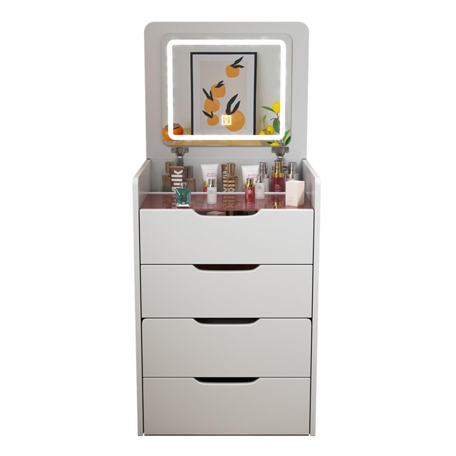 Scrivania con specchio illuminato a LED touch, tavolo da trucco con 3 cassetti e armadietto, tavolo da toeletta con 3 modalità di illuminazione a