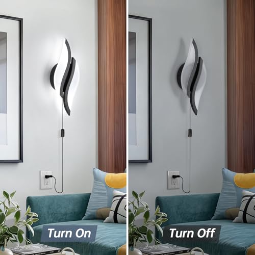 Image of CANEOE Plug in Wall Sconces Set of Two 6000K Black Modern LED Wall Light Fixtures Acrylic Wall Sconce Lighting for Living Room Bedroom Bedside Bathroom Hallway Stairway Wall Lamp