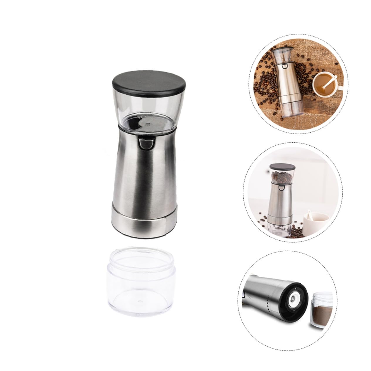 Molinillo Eléctrico de Acero Inoxidable para Café Ajuste de Cinco Niveles | Carga Usb, Grosor Regulable, Acabado Plata, Núcleo Cerámico y Piezas Pet, Pp y Abs