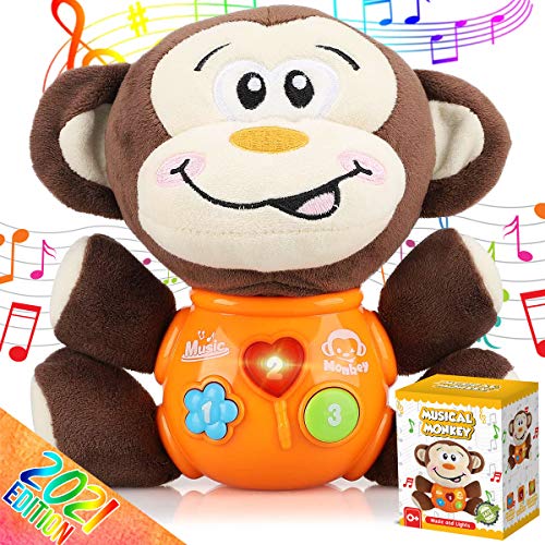 Insnug Plush Monkey Baby Toys - Baby Musical Animal Toys Kids Toys Baby Teething Toys Little Baby Bum Anime Plush STEM Toys Montessori Toys for Baby Boy Girl Toddlers Infants 0 3 6 9 12 Months