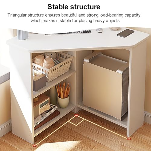 Bureau d'angle informatique blanc 77x77cm avec étagère support CPU - 6
