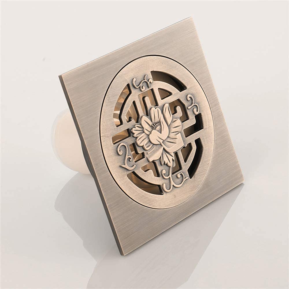 Desagüe de Ducha Cuadrado, Desagüe de Piso de Bronce Desagüe de Piso de Latón para Ducha con Rejilla de Cubierta Desmontable Desagüe de Desagüe de Ducha de Baño, 4 Pulgadas