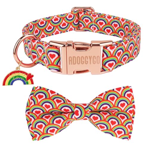 ADOGGYGO Rainbow Dog Collar with Bow Tie, Pride Bowtie Collar, Medium