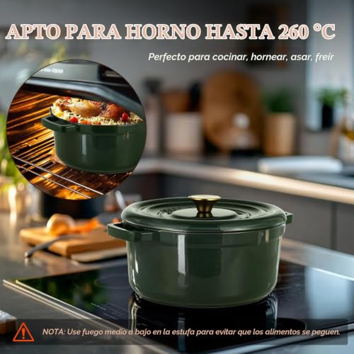 Miniatura 8 de Overmont Horno Holandés De Hierro Fundido Esmaltado, Olla De 5 Cuartos Con Tapa, Libro De Cocina Y Agarraderas De Algodón, Utensilios De Cocina Resistentes Para Estofar, Guisos, Asar, Hornear Pan,