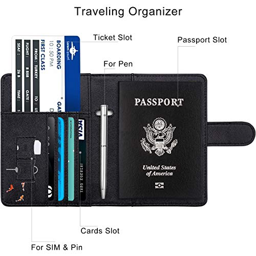 Image of WALNEW Passport Holder for Travel, RFID Passport Cover Wallet for Women Men, PU Leather Passport Book Card Holder Case with Pen (Buckle Closure, Buckle-Carp)